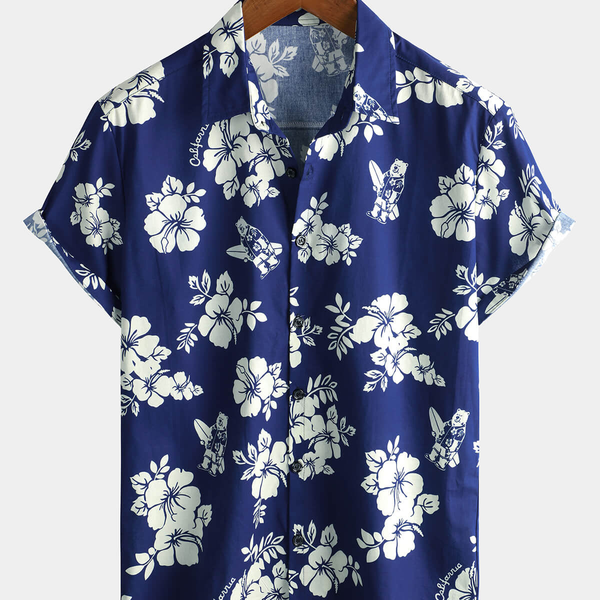 Men's Floral Navy Blue Hawaiian Short Sleeve Shirt