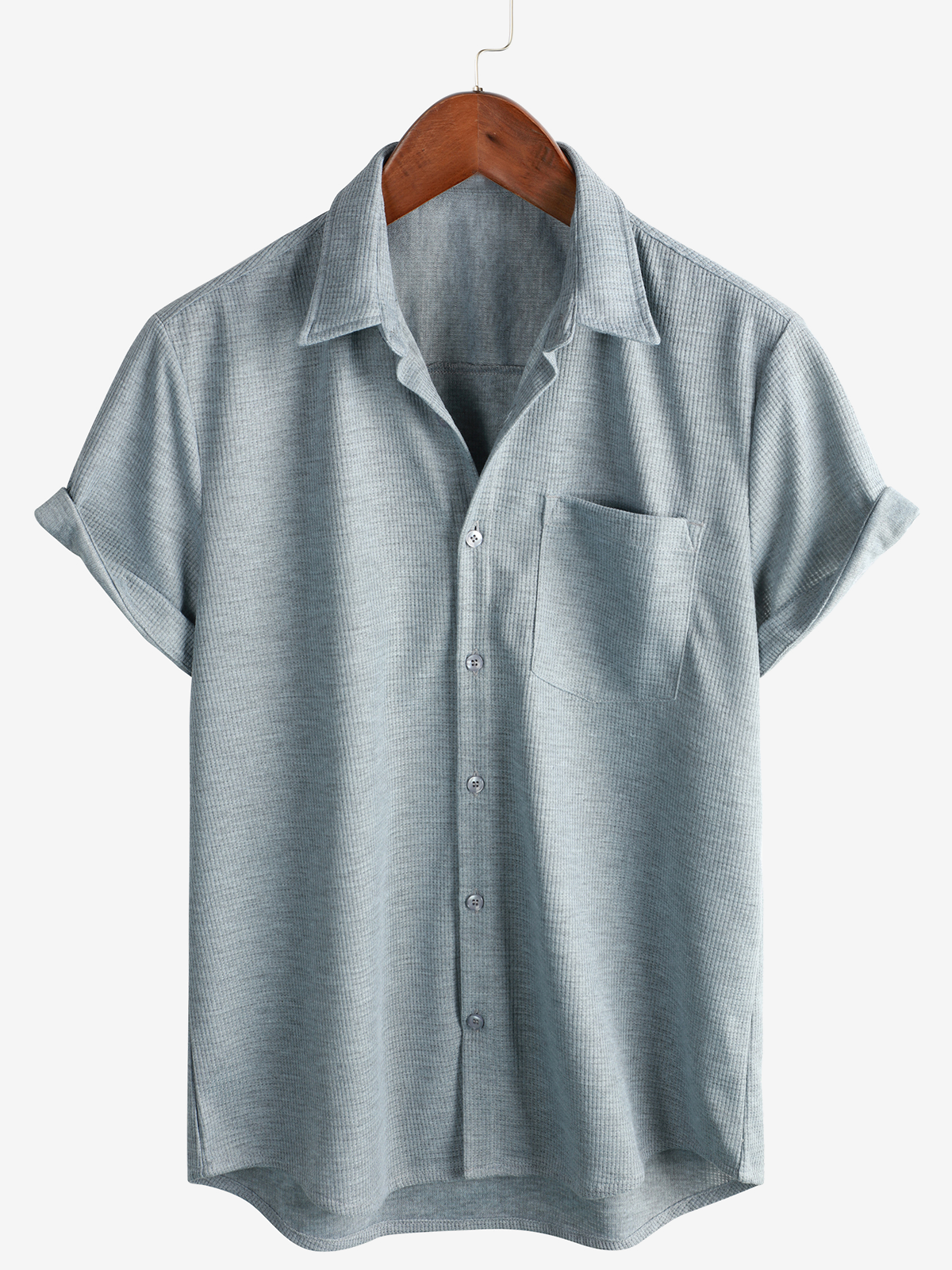 Men's Casual Waffle Short Sleeve Button Up Summer Loose Fit Beach Shirt