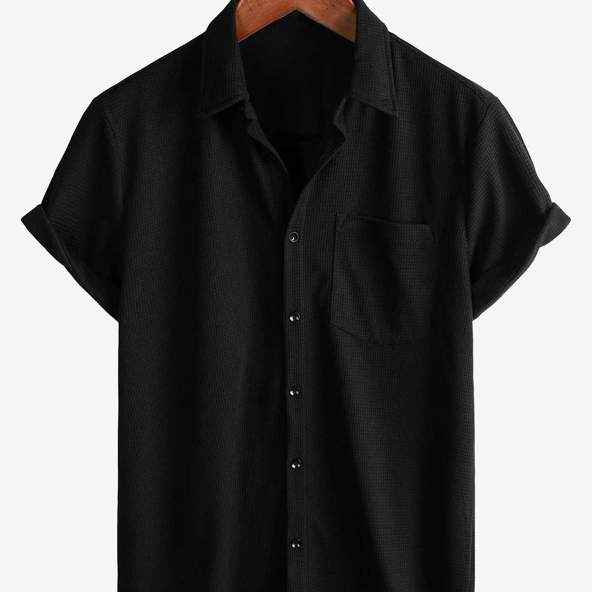 Men's Casual Waffle Short Sleeve Button Up Summer Loose Fit Beach Shirt