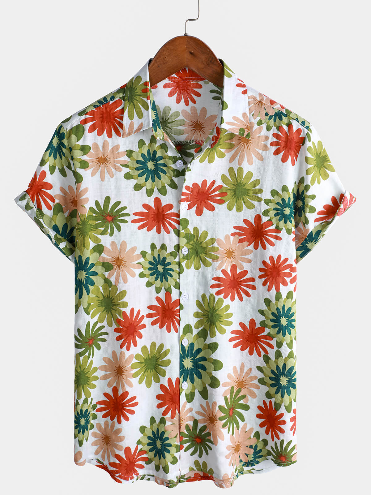 Men's Lightweight Floral Print Button Up Short Sleeve Shirt