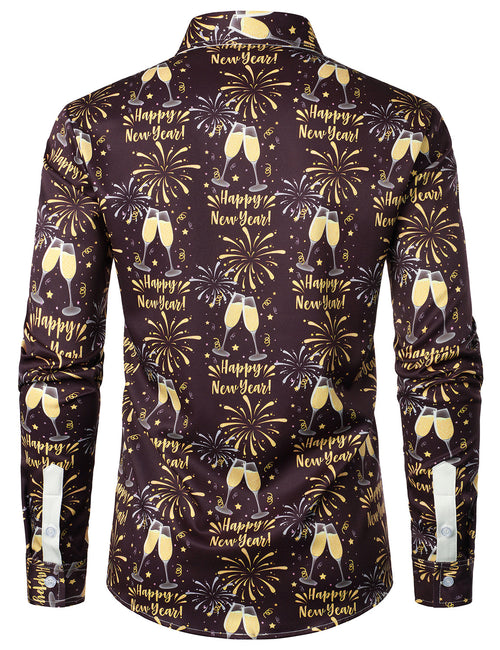 Men's Fireworks Holiday Happy New Year Eve Party Button Up Long Sleeve Shirt