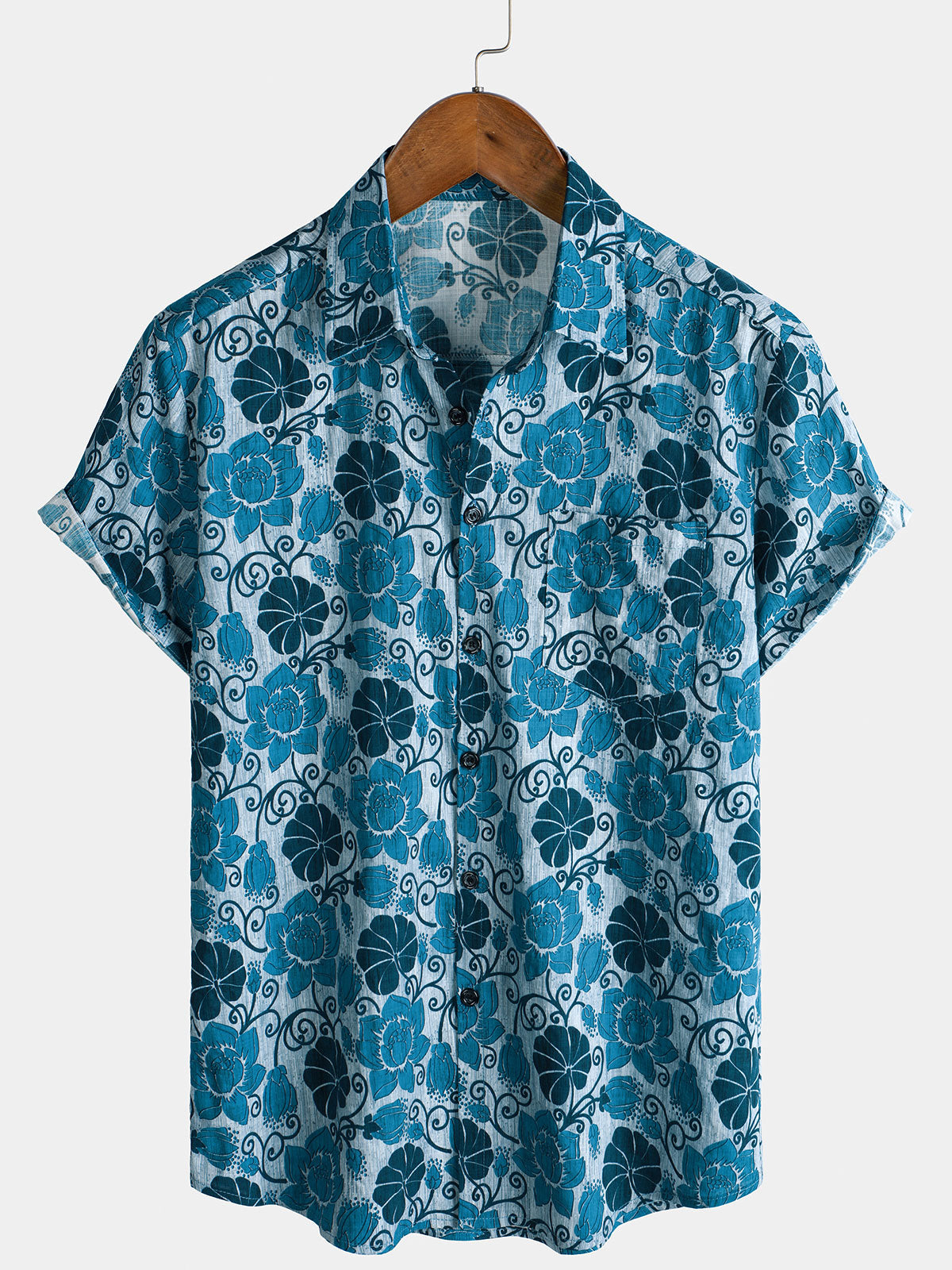 Men's Casual Floral Breathable Print Pocket Hawaiian Short Sleeve Shirt