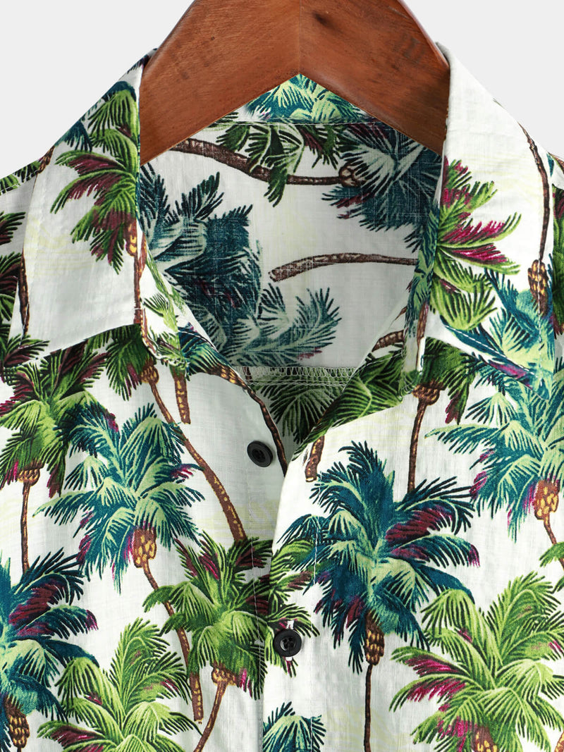 Men's Tropical Floral Print Summer Short Sleeve Palm Tree Vintage Hawaiian Shirt