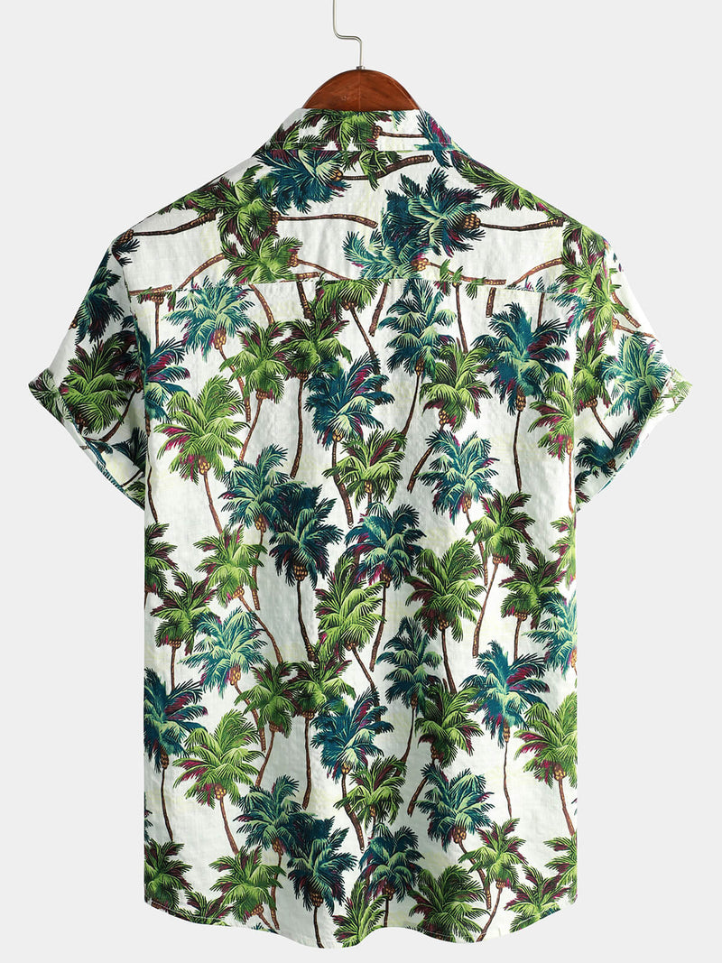 Men's Tropical Floral Print Summer Short Sleeve Palm Tree Vintage Hawaiian Shirt