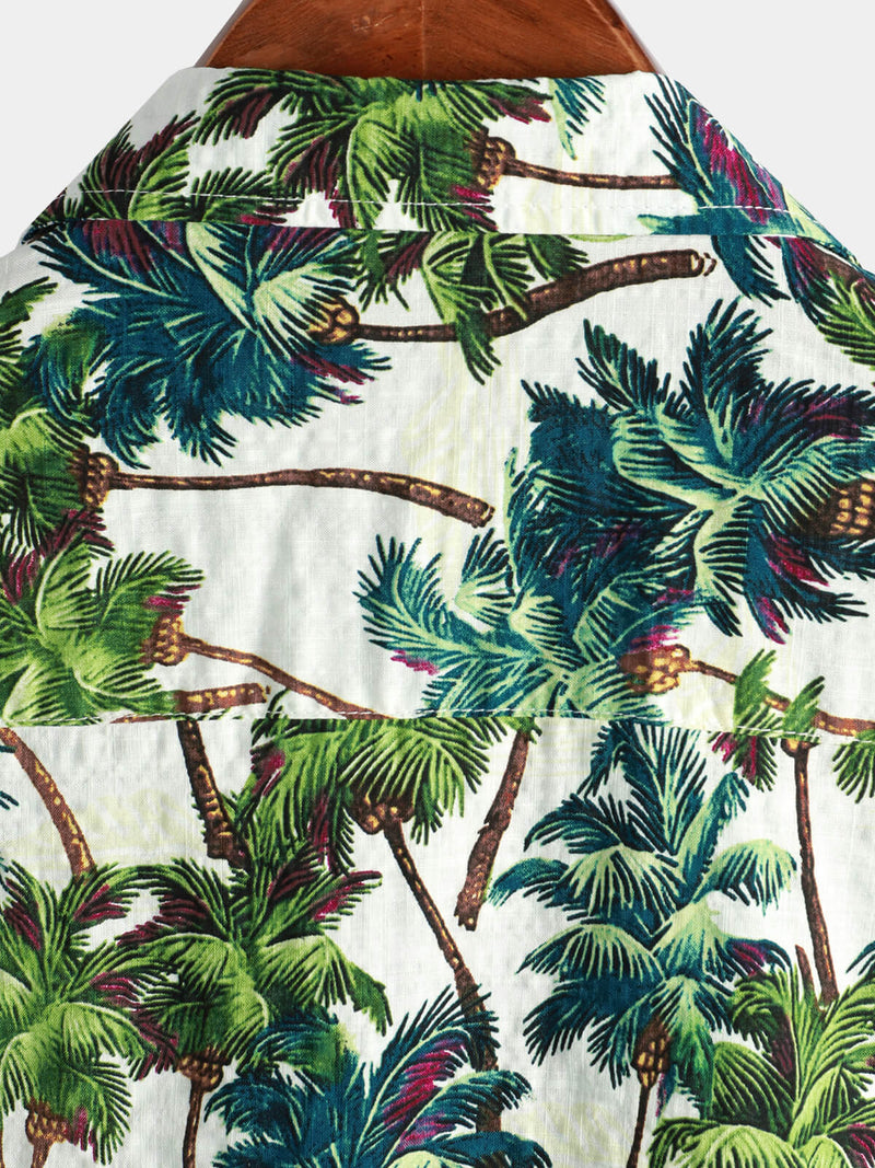 Men's Tropical Floral Print Summer Short Sleeve Palm Tree Vintage Hawaiian Shirt