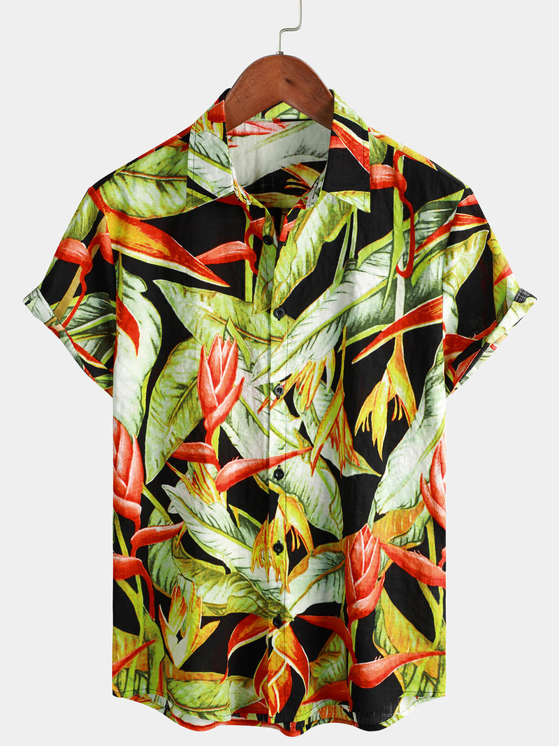 Men's Tropical Floral Print Summer Short Sleeve Vintage Hawaiian Shirt