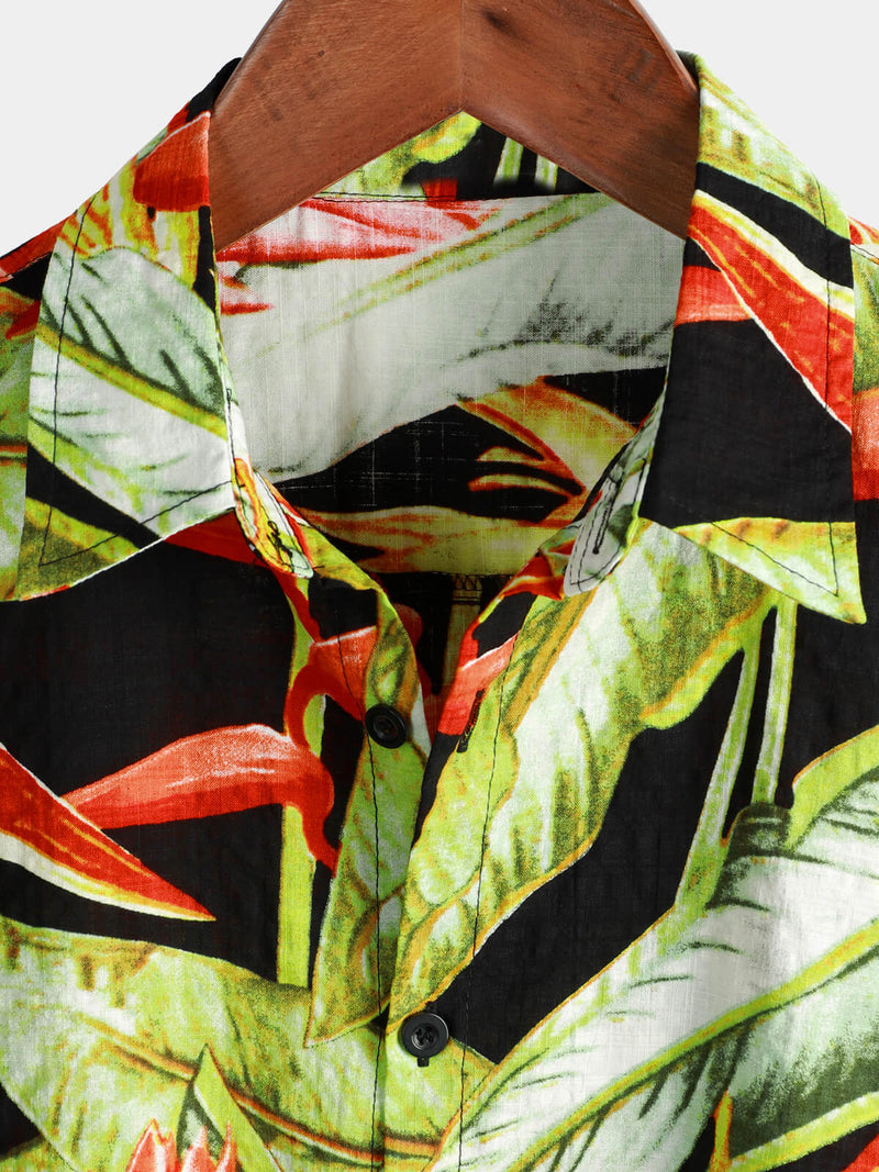 Men's Tropical Floral Print Summer Short Sleeve Vintage Hawaiian Shirt