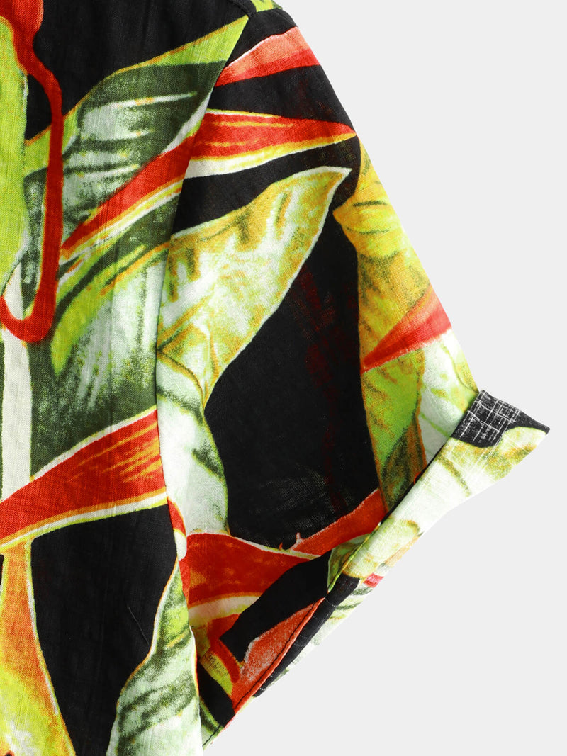 Men's Tropical Floral Print Summer Short Sleeve Vintage Hawaiian Shirt