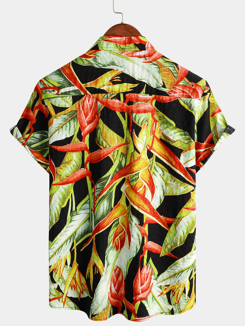 Men's Tropical Floral Print Summer Short Sleeve Vintage Hawaiian Shirt