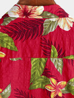 Men's Red Hawaiian Summer Tropical Floral Print Button Up Short Sleeve Shirt