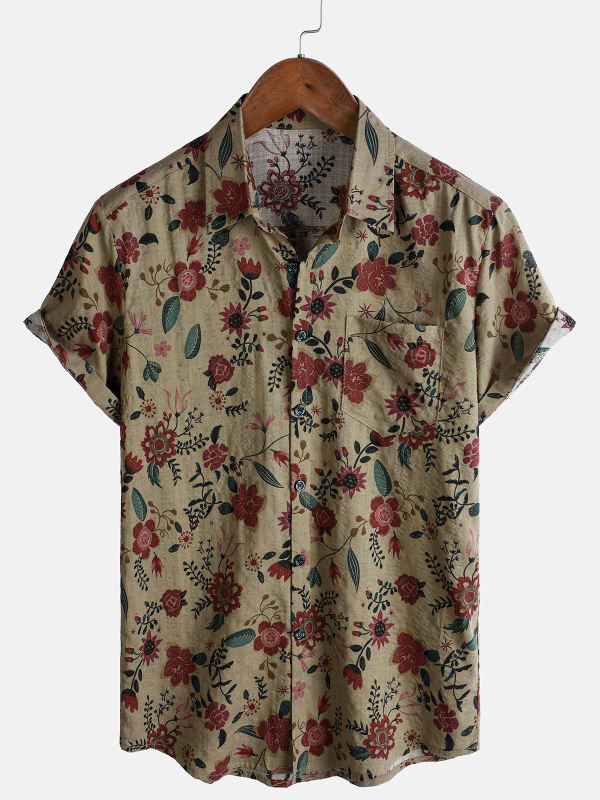 Men's Floral Print Lightweight Short Sleeve Retro Shirt