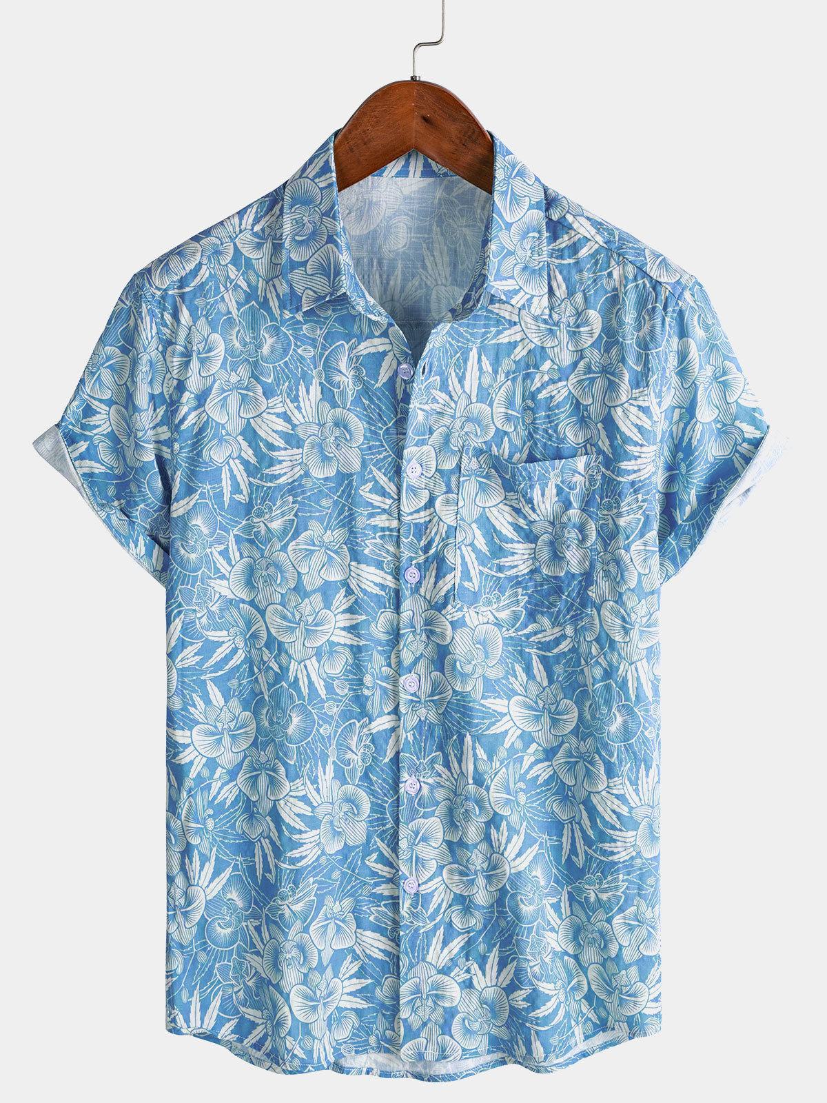 Men’s Casual Tropical Print Cotton Breathable Resort Holiday Short Sleeve Shirt