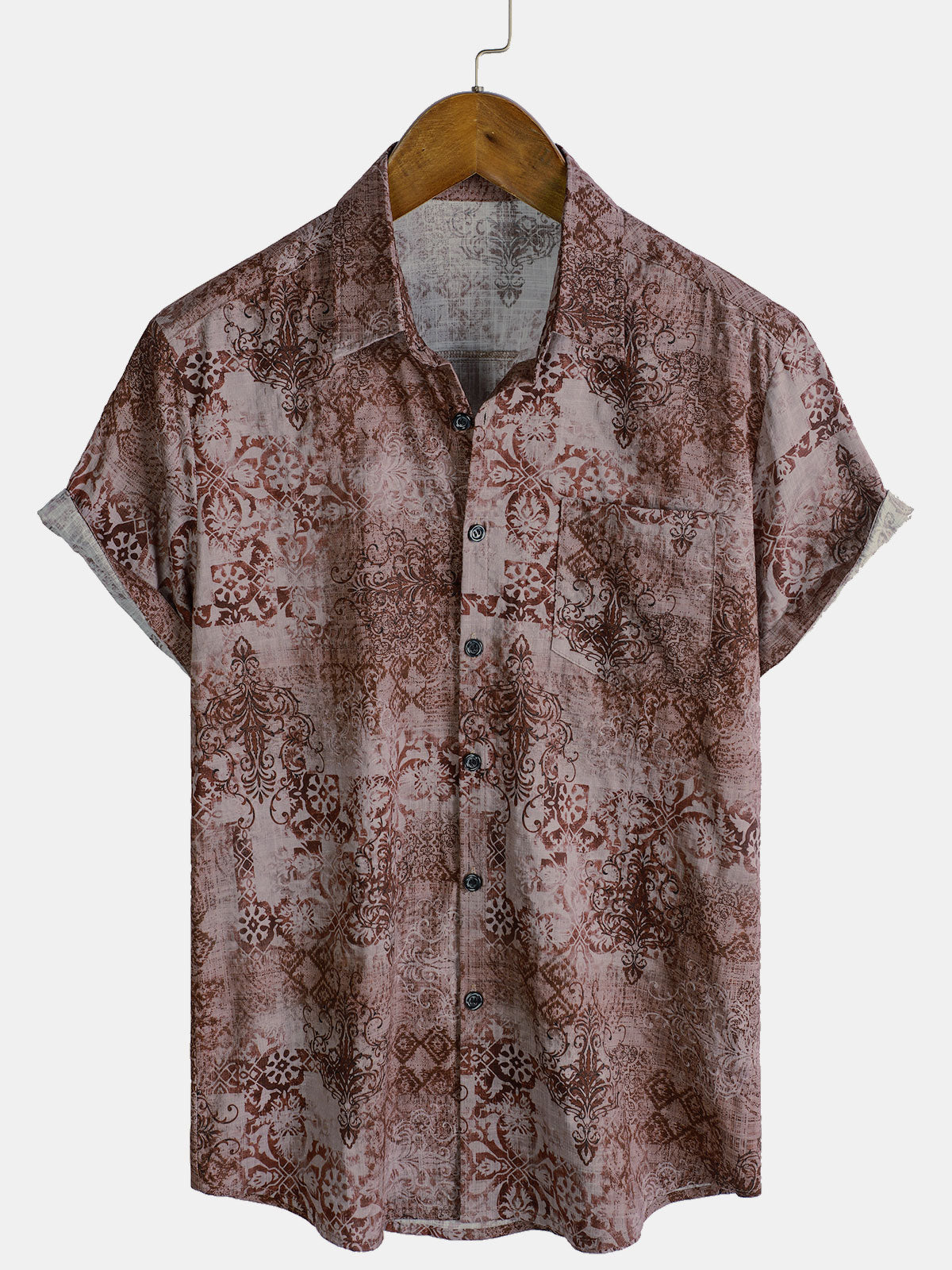 Men's Vintage Print Pocket Casual Lightweight Short Sleeve Shirt