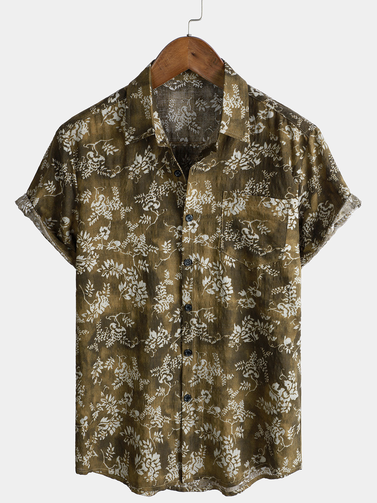 Men's Casual Retro Print Pocket Holiday Short Sleeve Shirt