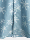 Men's Palm Tree Print Cotton Tropical Summer Blue Beach Short Sleeve Button Up Hawaiian Shirt