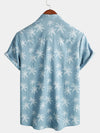 Men's Palm Tree Print Cotton Tropical Summer Blue Beach Short Sleeve Button Up Hawaiian Shirt