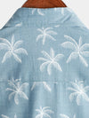 Men's Palm Tree Print Cotton Tropical Summer Blue Beach Short Sleeve Button Up Hawaiian Shirt
