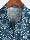 Men's Cotton 70s Leisure Vintage Blue Retro Resort Summer Beach Short Sleeve Button Up Shirt