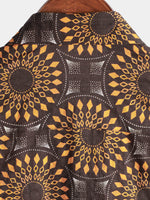 Men's Vintage Cotton 70s Leisure Brown Floral Retro Western Short Sleeve Button Up Shirt