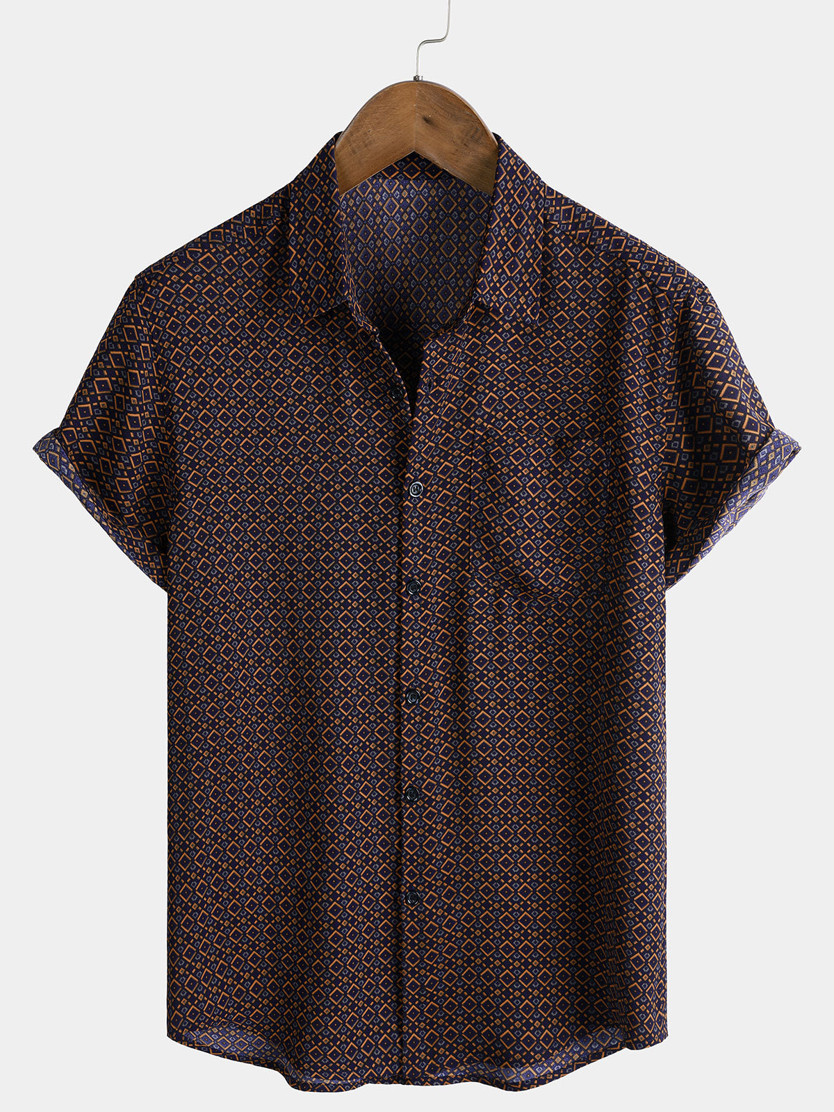 Men's Geometric Print Bohemian Casual Short Sleeve Shirt