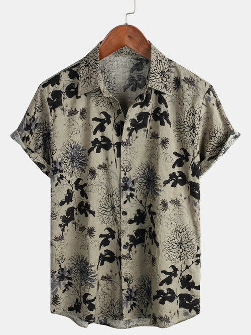 Bundle Of 3 | Men's Retro Flower Print Floral Button Up Vintage Holiday Short Sleeve Shirts