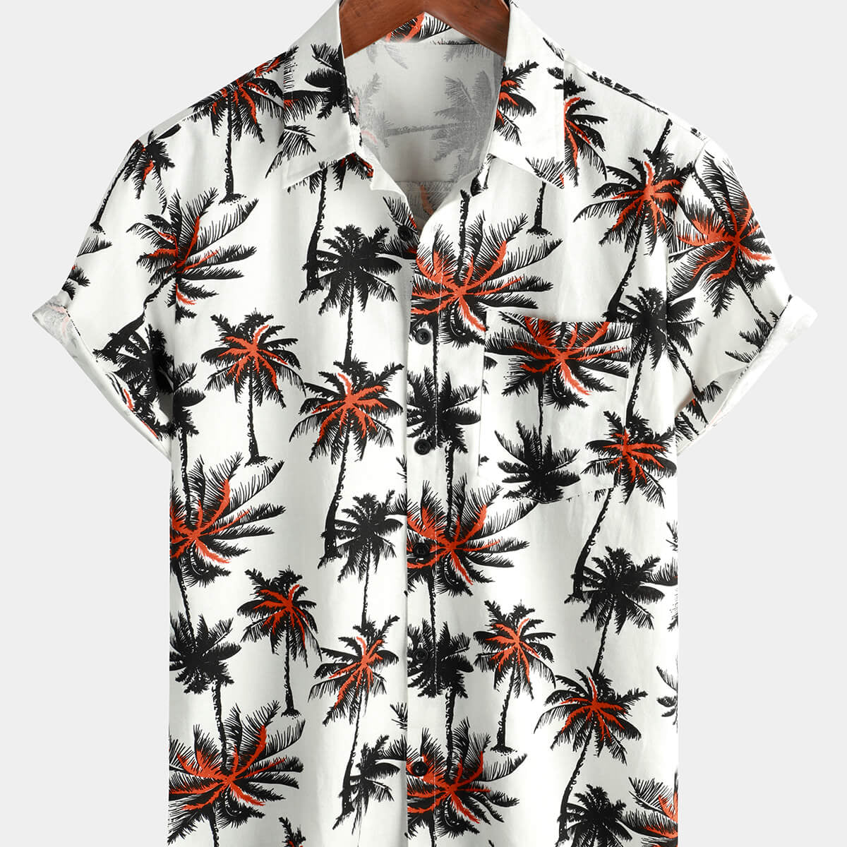 Men's Tropical Coconut Print Cotton Linen Button Up Short Sleeve Shirt