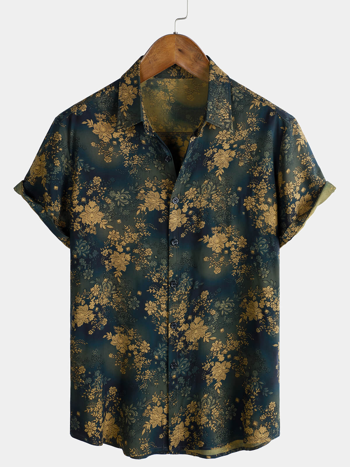 Men's Retro Floral Print Rayon Short Sleeve Shirt
