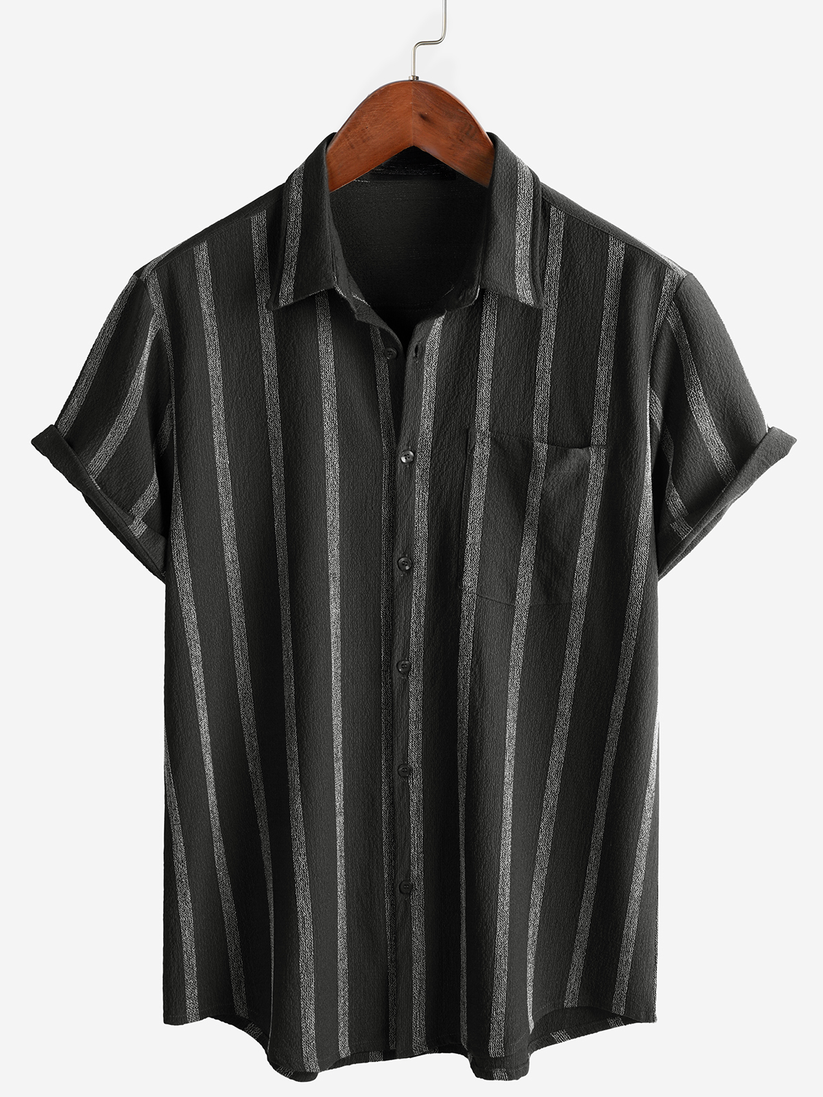 Men's Summer Striped Pocket Button Up Short Sleeve Vintage Beach Hawaiian Shirt