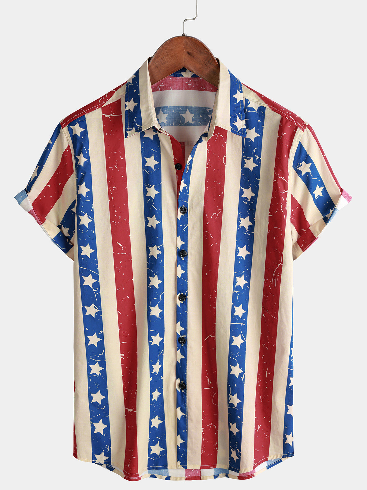 Men's Vintage Distressed American Flag Stars and Stripes Short Sleeve Shirt