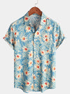 Bundle Of 3 | Men's Retro Beach Hawaiian Cotton Holiday Button Up Blue Short Sleeve Floral Shirts
