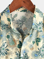 Men's Cotton Vintage Green Floral Printed Retro Casual Button Up Cool Beach Short Sleeve Shirt