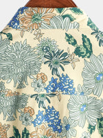 Men's Cotton Vintage Green Floral Printed Retro Casual Button Up Cool Beach Short Sleeve Shirt
