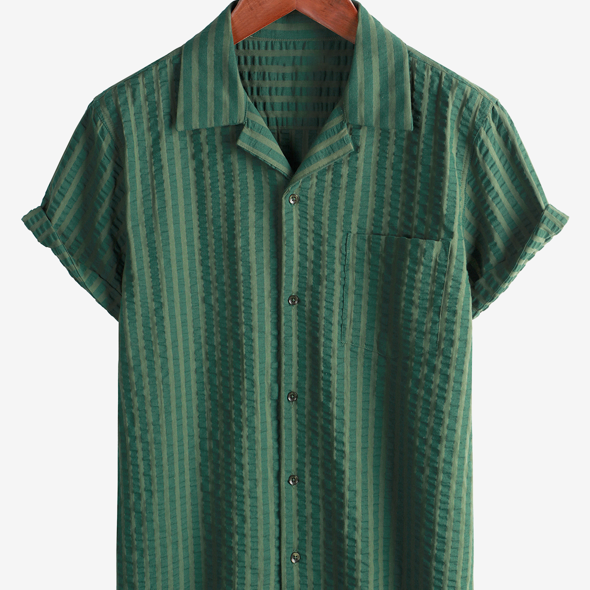 Men's Summer Cuban Collar Short Sleeve Pocket Beach Camp Striped Shirt