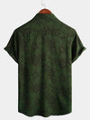 Men's Floral Dark Green Hawaiian Vintage Soft Rayon Beach Holiday Button Up Short Sleeve Shirt