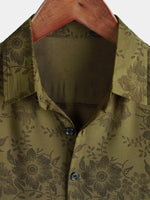 Men's Vintage Floral Green Short Sleeve Cool Retro 70s Summer Button Up Shirt
