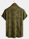 Men's Vintage Floral Green Short Sleeve Retro 70s Summer Button Up Shirt