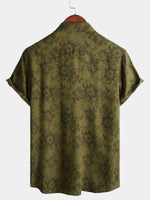 Men's Vintage Floral Green Short Sleeve Cool Retro 70s Summer Button Up Shirt