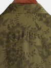 Men's Vintage Floral Green Short Sleeve Cool Retro 70s Summer Button Up Shirt