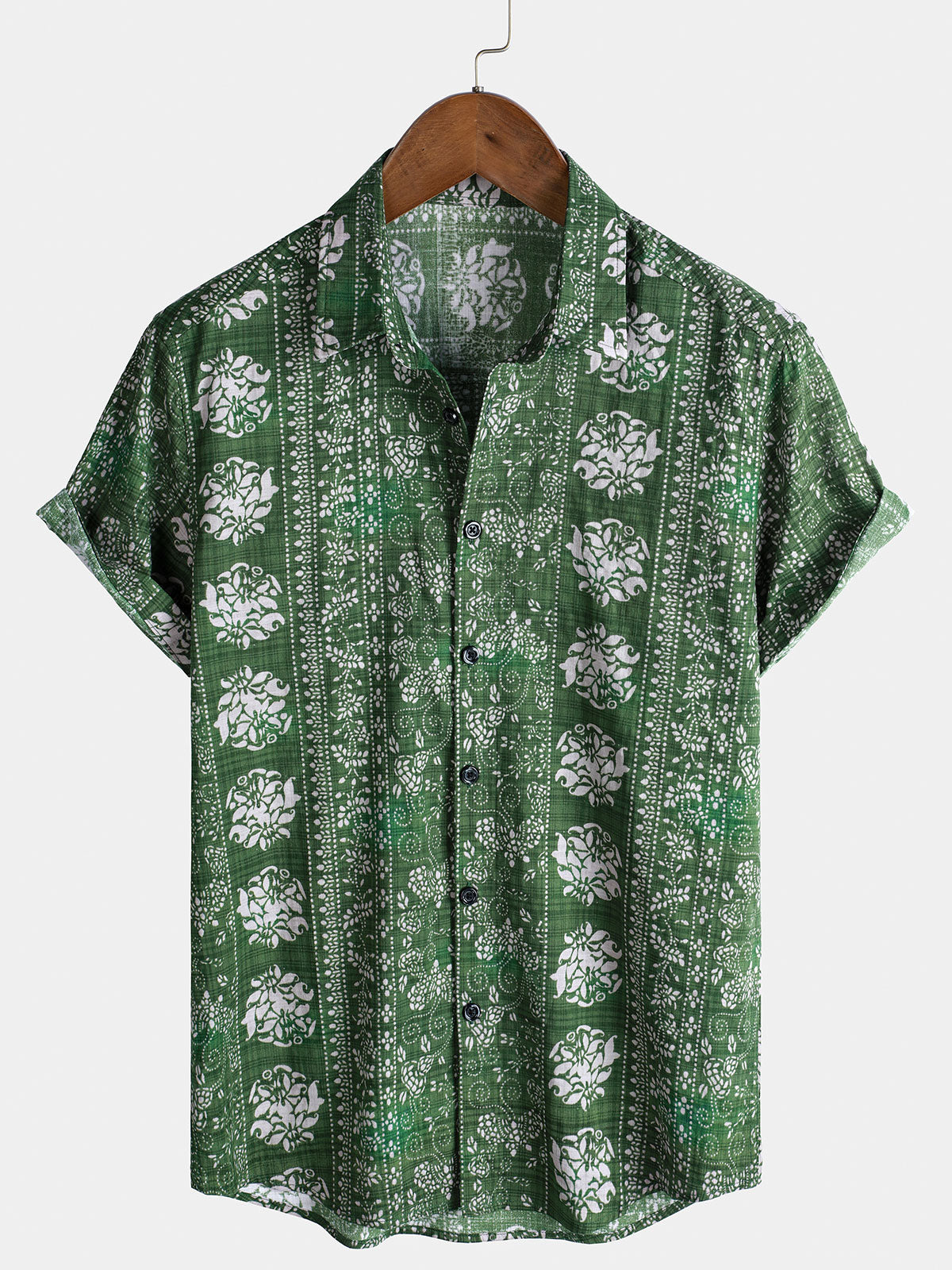 Men's Vintage Striped Print Camp Short Sleeve Shirt