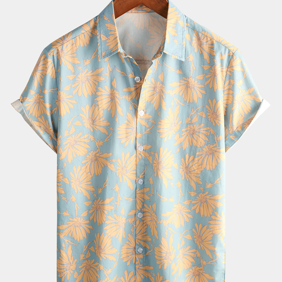 Men's Floral Hawaiian Short Sleeve Button Up Summer Shirt