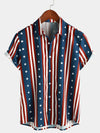 Men's Casual Holiday 4th of July Striped Print American Flag USA Patriotic Button Short Sleeve Shirt