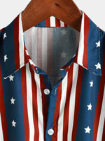 Men's Casual Holiday 4th of July Striped Print American Flag USA Patriotic Button Short Sleeve Shirt