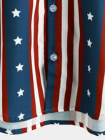 Men's Casual Holiday 4th of July Striped Print American Flag USA Patriotic Button Short Sleeve Shirt