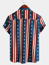 Men's Casual Holiday 4th of July Striped Print American Flag USA Patriotic Button Short Sleeve Shirt