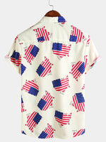 Men's 4th of July Print Holiday American Flag USA Patriotic Button Summer Short Sleeve Shirt