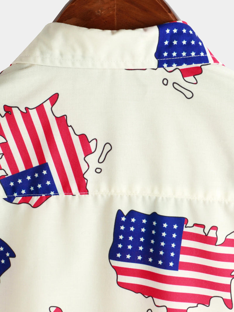 Men's 4th of July Print Holiday American Flag USA Patriotic Button Summer Short Sleeve Shirt