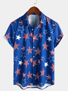Men's 4th of July Cute Star Print American Flag USA Patriotic Button Beach Holiday Short Sleeve Shirt
