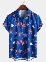 Men's 4th of July Cute Star Print American Flag USA Patriotic Button Beach Holiday Short Sleeve Shirt