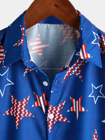 Men's 4th of July Cute Star Print American Flag USA Patriotic Button Beach Holiday Short Sleeve Shirt