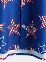 Men's 4th of July Cute Star Print American Flag USA Patriotic Button Beach Holiday Short Sleeve Shirt